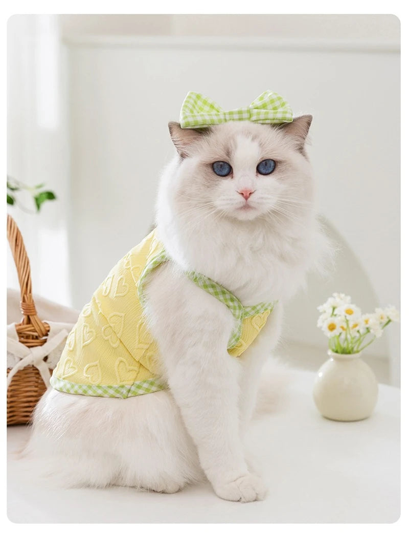 Sweetheart Bow Tie Hairpin Pet Dog Clothes Countryside Leisure Summer Vest for Small Puppy Soft Cotton Chihuahua Cat Clothing