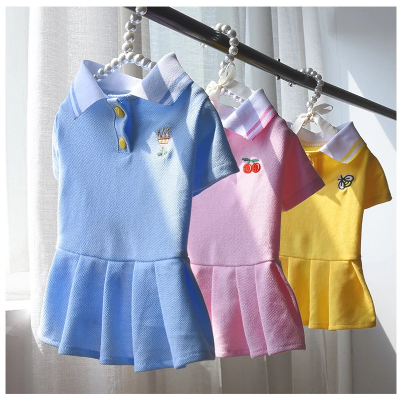 Cute Dog Polo Dresses for Small Dogs Girl, Puppy Skirt with Pleated Hem Sundress Costume Spring Summer Dog Clothes Pet Apparel
