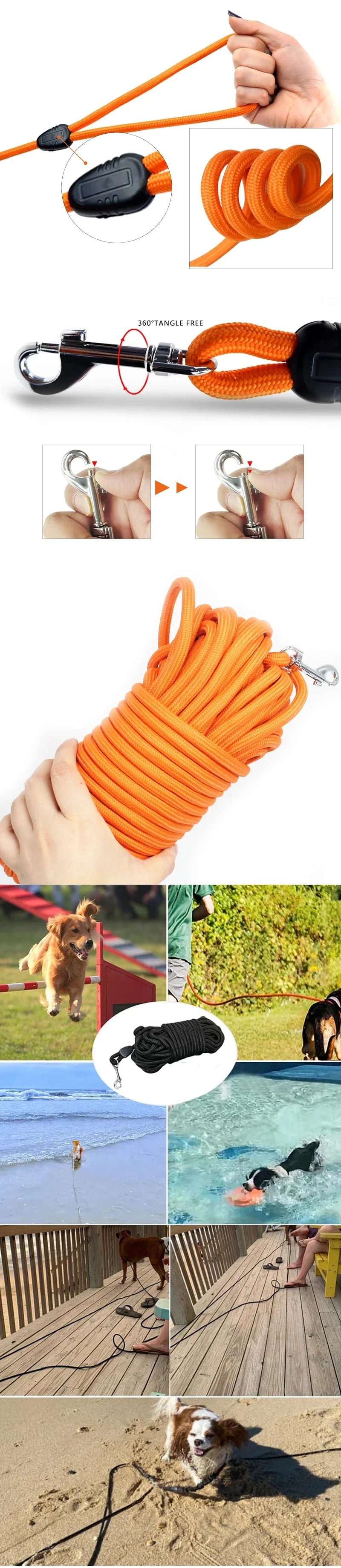 5M/10M/15M Long Rope Training Dog Leash- Heavy Duty Nylon Recall Agility Training Dogs Lead Leash For Medium Large Dog Leash