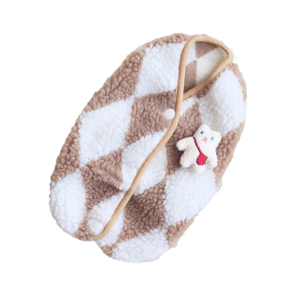 Fashionable Plaid Fleece Cat Clothes Cat Coat Jack Cute Bear Vest for Kitten Small Dogs Clothing Pet Outfits Winter Cat Costume