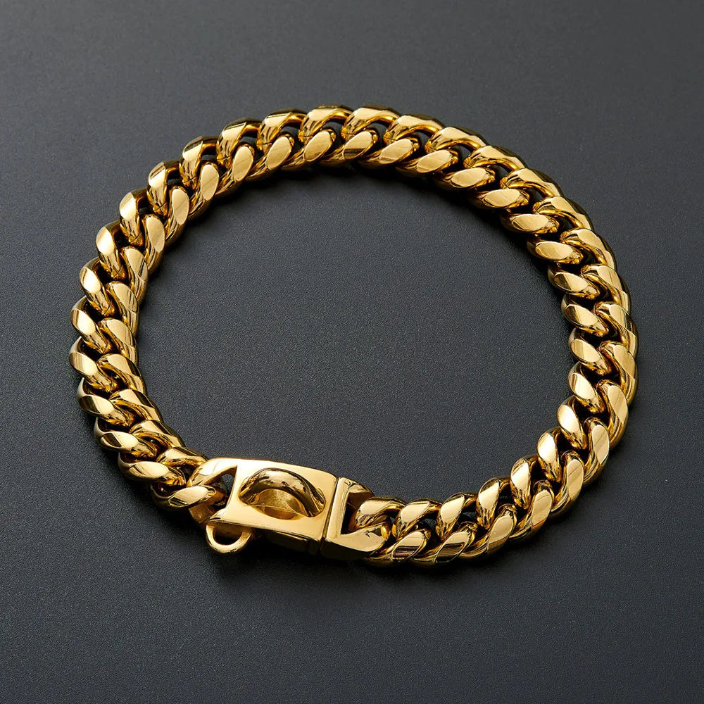 Gold Dog Chain Collar 15mm Stainless Steel Cuban Link Chain Strong Heavy Duty Chew Proof Dog Necklace with Buckle for Dogs