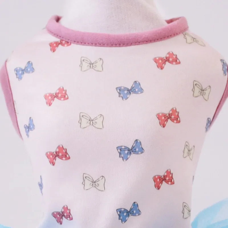 2024 Hot Pet Summer Tutu Skirt Bow Printed Mesh Fashion Petticoat Skirt Small Dog costume Teddy Summer Two Legged Clothes Thin
