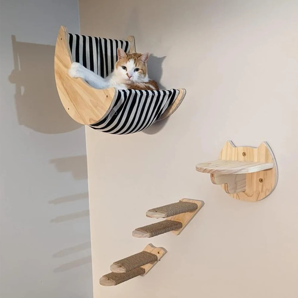 Cat Wall Shelf Wooden Cat Perch Furniture for Sleeping Cats Shelves Stair Cat Climbing Training Steps Kitten Tower Tree Hammock