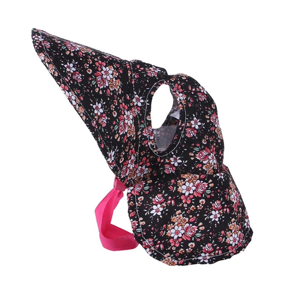 Dog Hat with Ear Holes for Outdoor Sun Protection Floral Dog Cap Female Summer Pet Visor Sunbonnet Adjustable for Girl Puppies