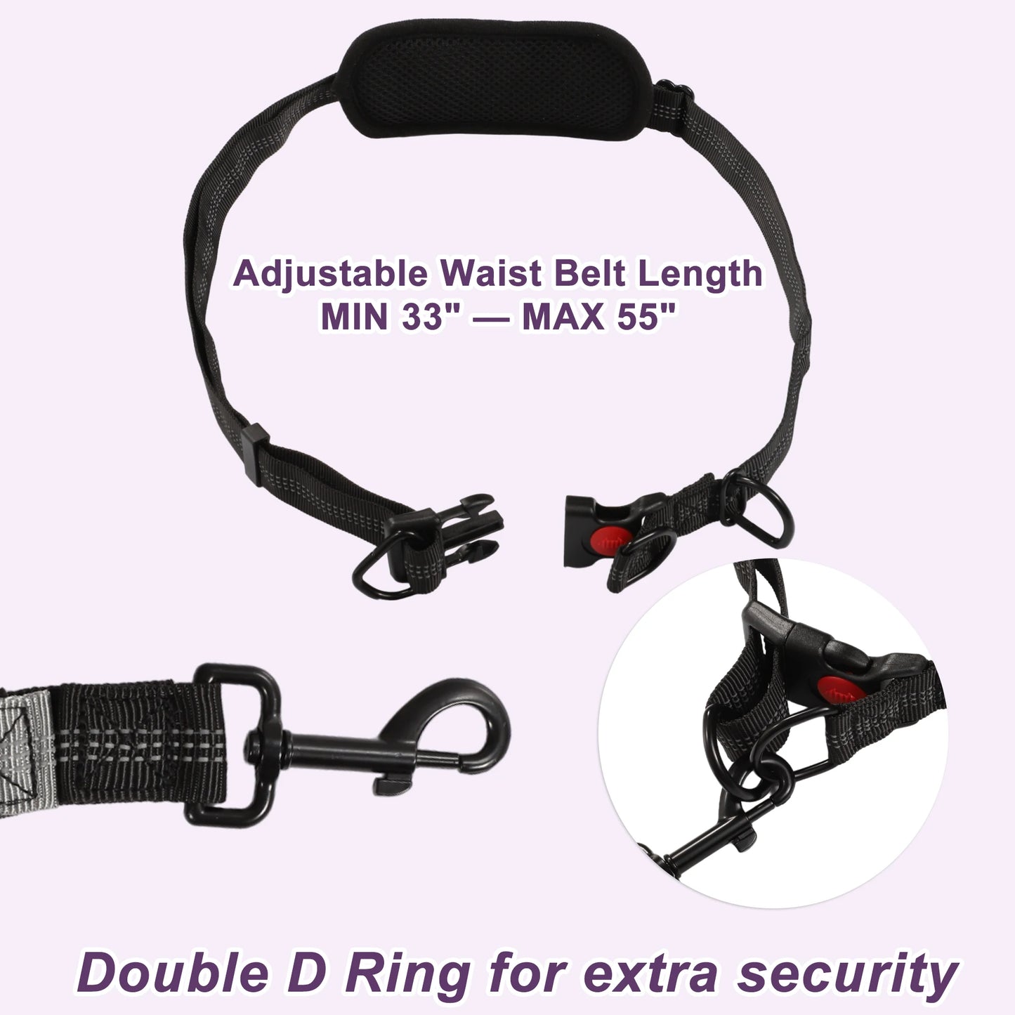 UXCELL Fashion Dog Leash for Two Large Dog Up to 330 Ib 6.6-7.6FT Long Hands Free Waist Leash for Dog Walking Dog Leads