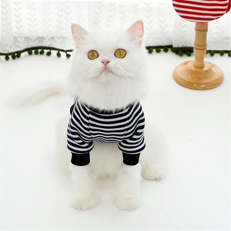 Dog Cat Hoodies with Tractional, Autumn Winter Stripe Sweatshirt Dog Clothes for Small Medium Dogs Cats Puppy Pullover Coat