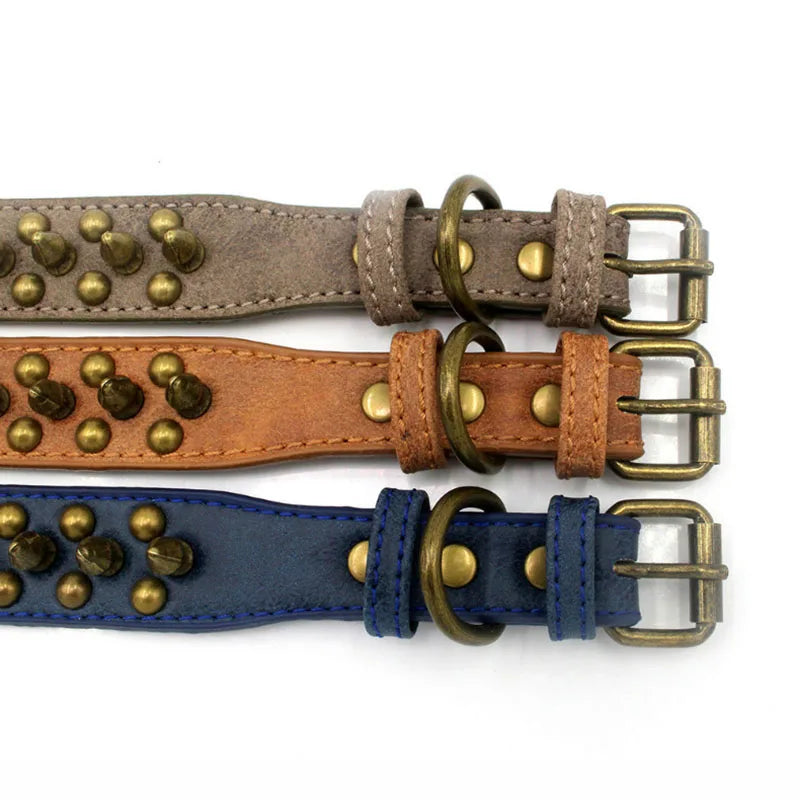 Bronze Spiked Studded Leather Dog Collars For Small Medium Large Dogs Pet Spike Collar Rivets Anti-Bite Pet Products Neck Strap
