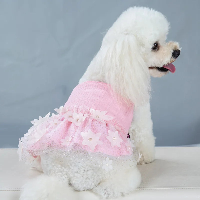 Floral Lace Dog Cat Dress Vest Flowers Design Pet Puppy Shirt Skirt Princess Halter Dress Mesh Gauze Bouffant Dress Pet Clothes