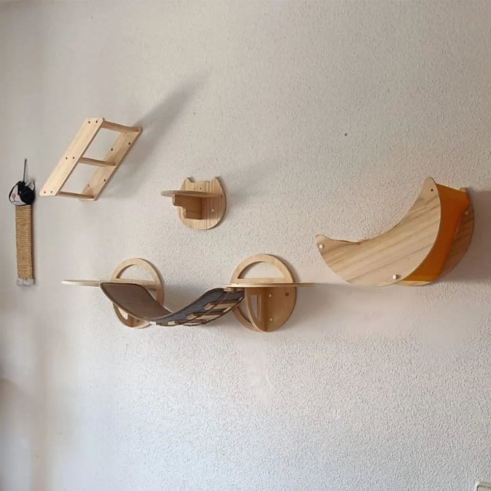 Cat Bridge Wall Mounted Wooden Furniture Scratcher Kitty Beds Perches Stable Cats Wall Shelves For Sleeping Playing Climbing