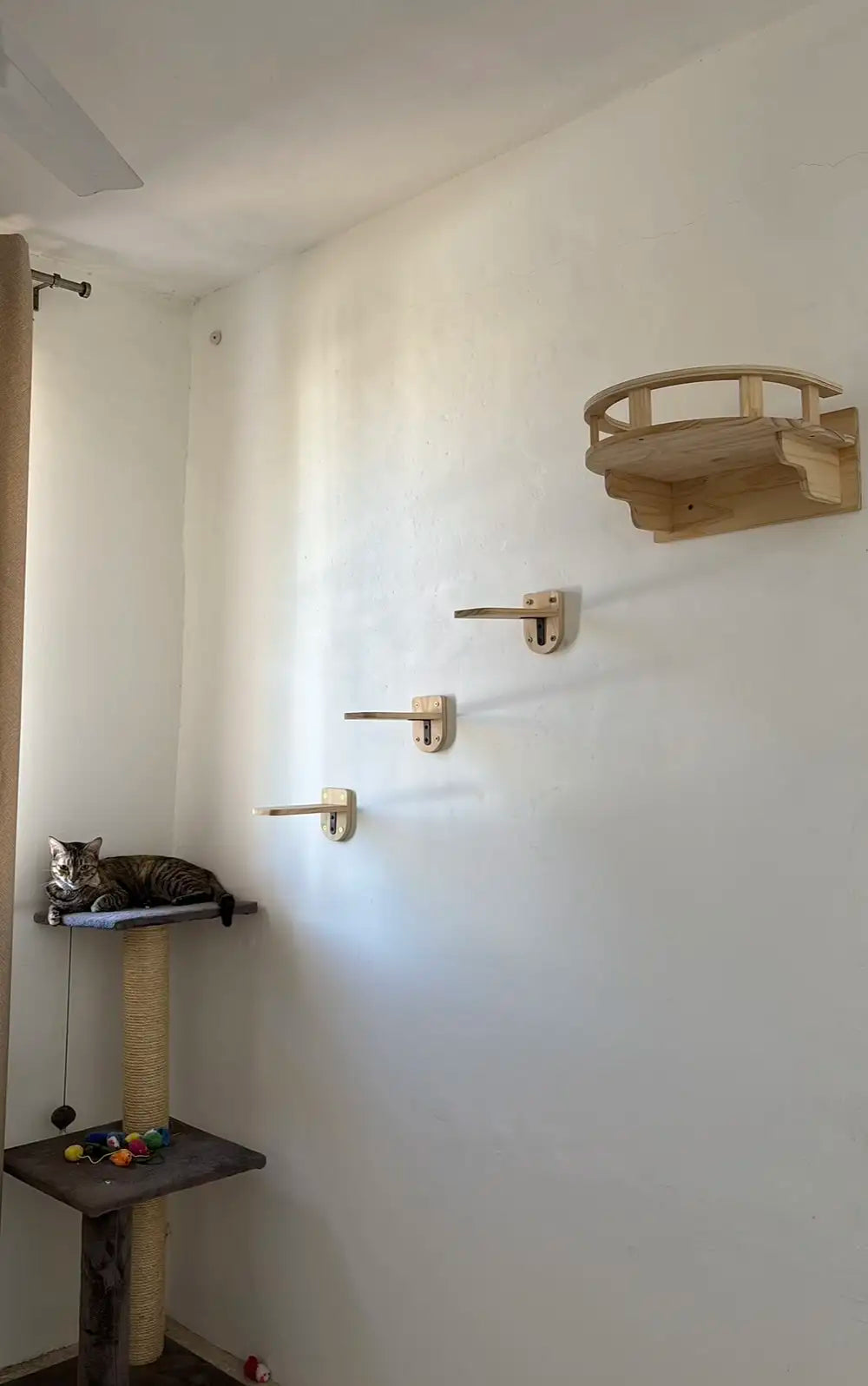 Cat Wall Mounted Wooden Climbing Shelves Cat House and Hammock for Platform and Ladder Turning Channel for Cat Indoor Furniture