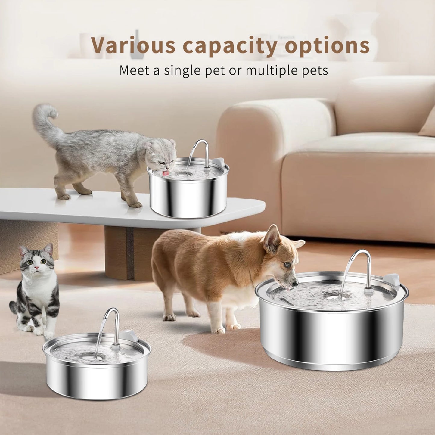 8L Large capacity stainless steel water dispenser with Sensor for dogs cats,Dog water fountain,Dog Cat Pet Water Feeder Bowl