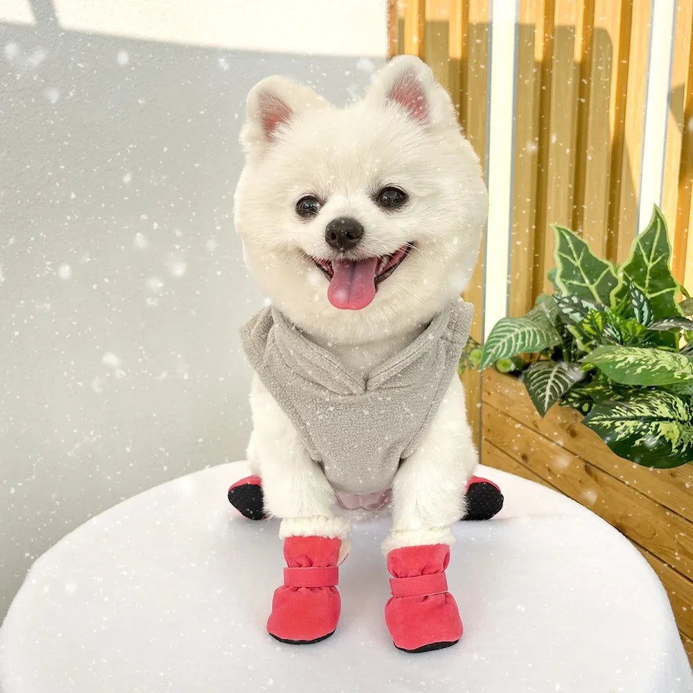 Solid Chamois Velvet Dog Socks Winter Outdoor Walking Chihuahua Non Slip Shoes for Puppy Soft Warm Accessories Feet Protector