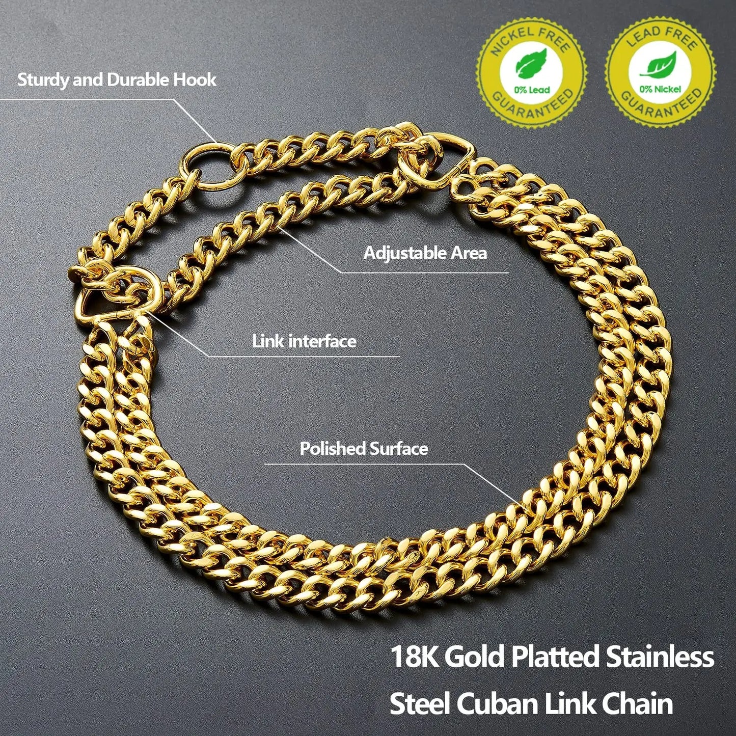 30-71cm Dog Collar Metal Adjustable Double Row Telescopic Chain Triple Ring Explosion-Proof Punch Collar Dog Training Supplies