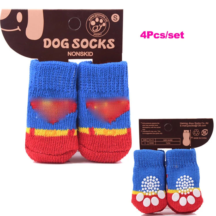 4pcs/Set Dog Shoes For Small Dogs Anti Slip Cat Socks For Cat Cute Dog Socks Pet Chihuahua Dog Clothes Christmas Dog Accessories