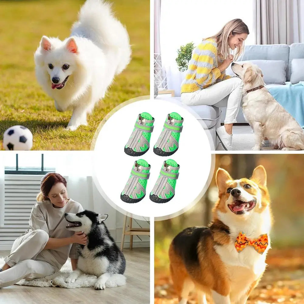 4PCS Dog Boots Dog Boots Paw Protector 5 Sizes Dog Boots With Rugged Rubber Sole Breathable Dog Boots Anti-slip For Summer