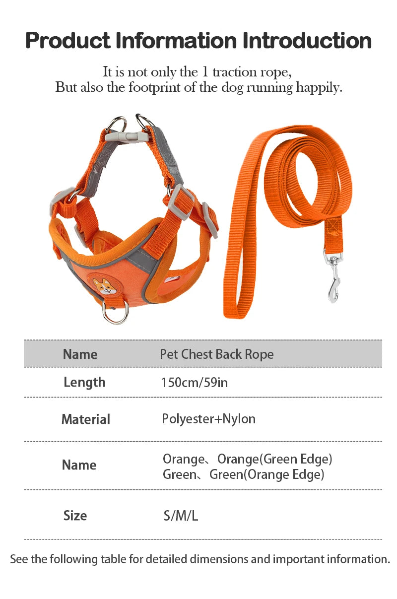 Pet Suede Chest Harness Vest Dog Strap Reflective Leash Retractable For Small Light And Convenientn