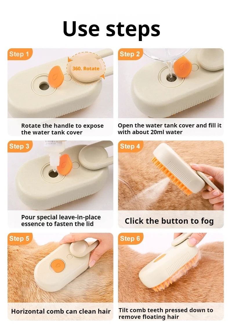 3 in 1 Pet Cat Dog Steamy Spray Cleaning Brush Electric Anti-splashing Hair Removal Massage Brush Pet Grooming Hair Removal Comb