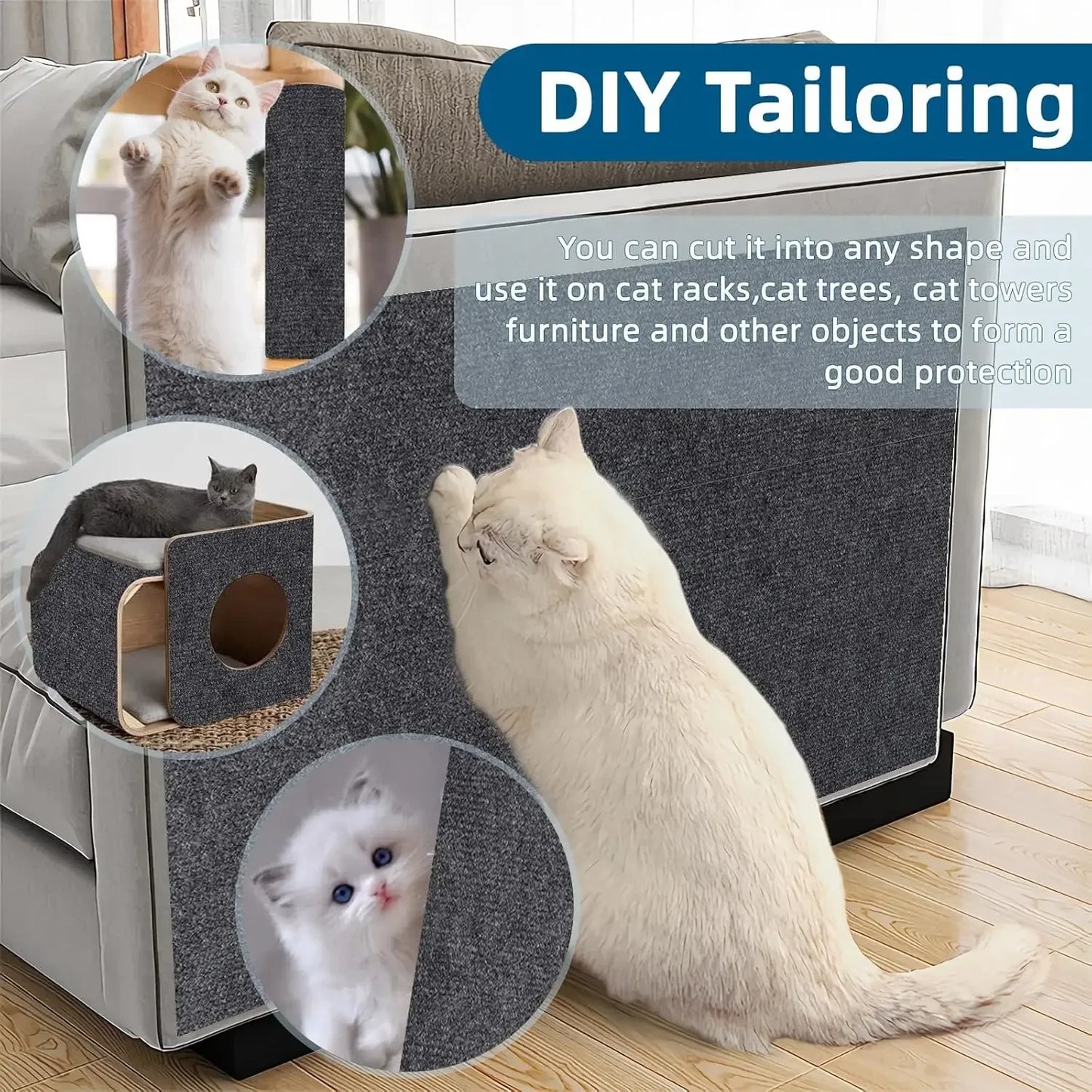 Wall Anti Cat Scratch Sofa DIY Cats Scratch Board Sofa Protection Paws Sharpen Trimmable Self-adhesive Carpet Cats Scratch Board