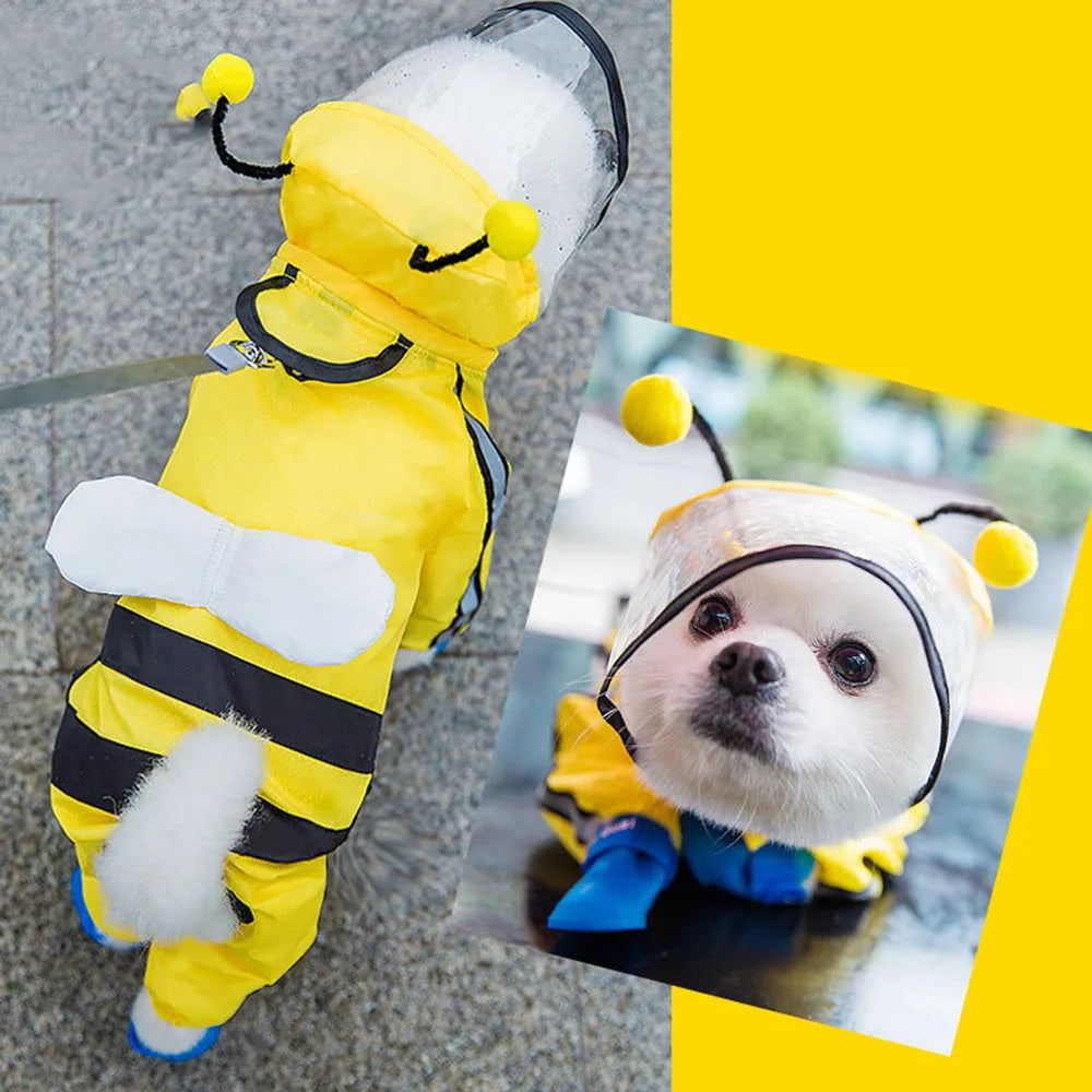 Small Dog All-Body Waterproof Raincoat Funny Animal Shaped Pet Puppy Raincoat Dog Rain Coat Hooded Clothing Outdoor Reflective