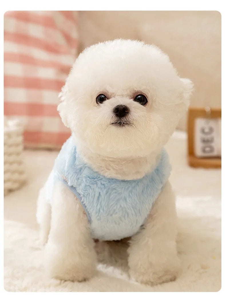 Solid Pink Fluffy Pet Dog Winter Clothes Flower Decorate Breathable Warm Cat Overalls Unisex Yorkshire Autumn Small Puppy Vests