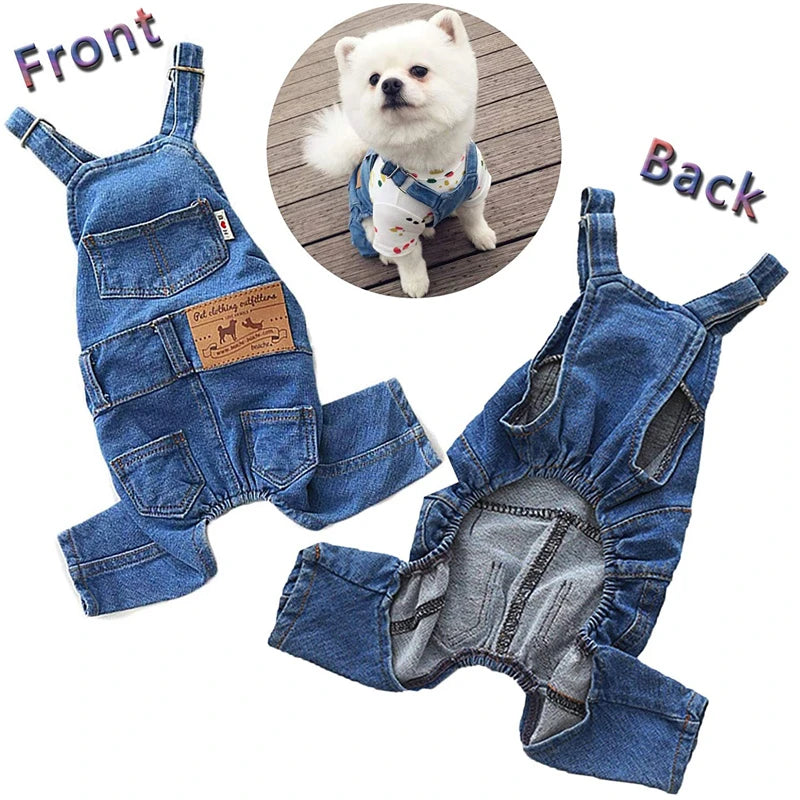 Dog Jeans Jumpsuit for Small Medium Large Dogs Adjustable Pet Denim Clothes Costumes Vintage Washed Dog Pants Overall for Dogs