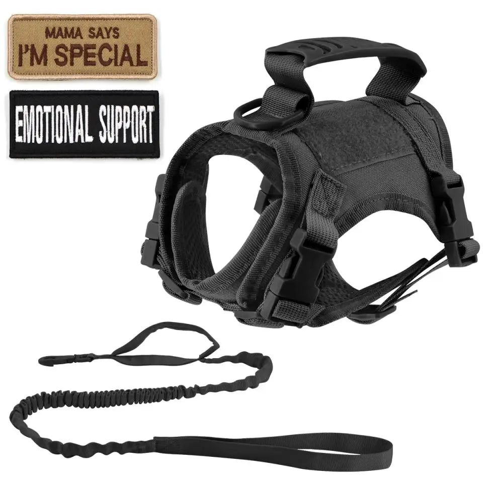Tactical Small Dog Cat Harness Leash with Patches Working Training Puppy Straps with Handle Soft Mesh Adjustable Pet K9 Vest