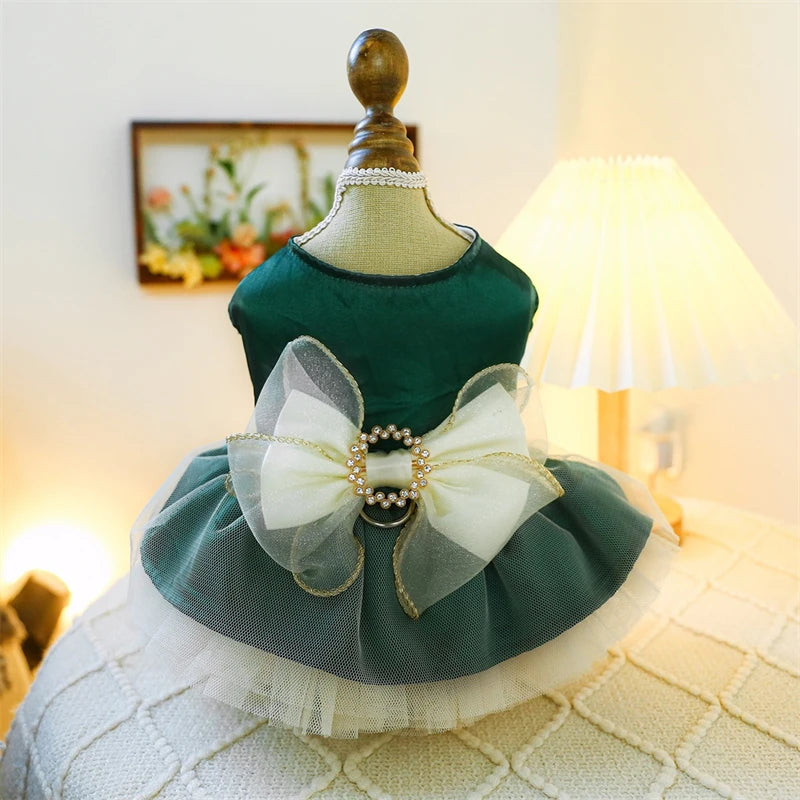 Sweet Princess Female Puppy Summer Clothes Wedding Party Dress for Dogs White Lace French Bulldog Small Medium Pet Cat Clothing