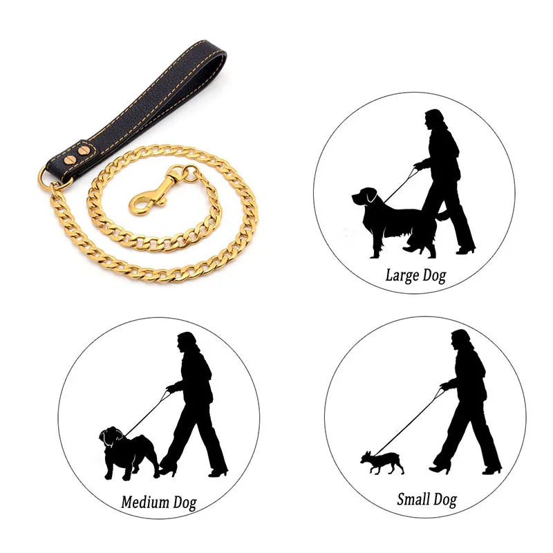 304 Stainless Steel Dog Chain Collar and Leash, Super Strong, Metal Necklace, Choke, Silver, Gold, Adjustable Pet Lead Rope