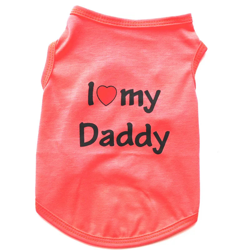 Small Dog Clothes Soft Cotton Puppy Shirt Classic Daddy Mommy Printed T-shirt Pet Vest Clothing for Cats Chihuahua Dog Apparel