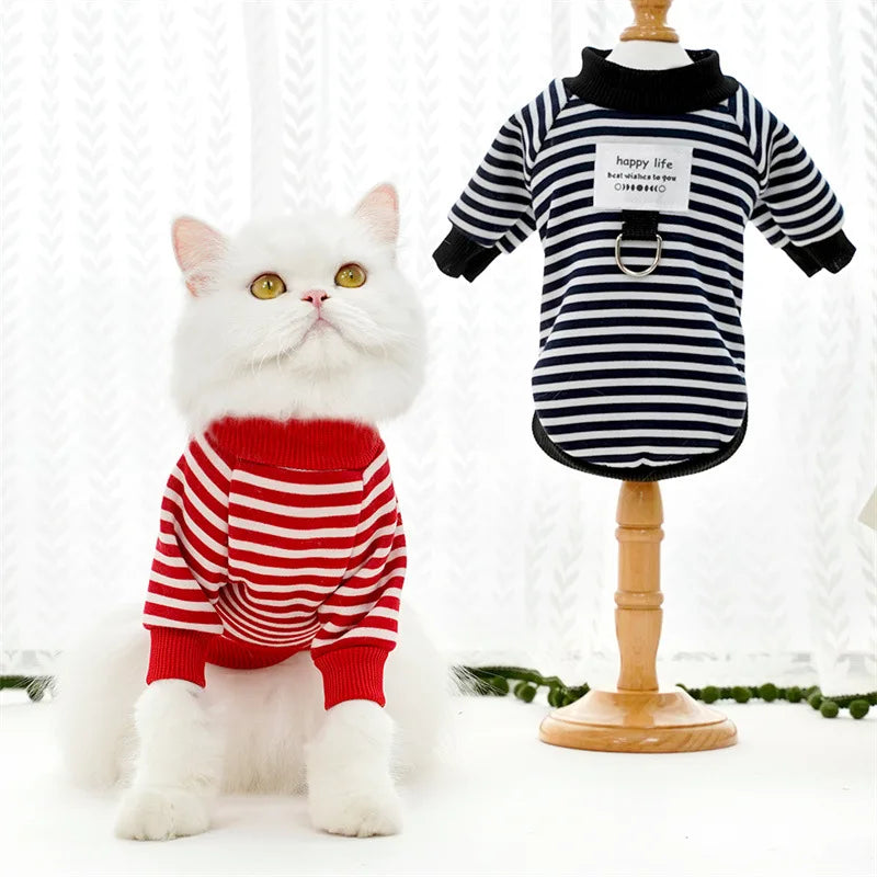Dog Cat Hoodies with Tractional, Autumn Winter Stripe Sweatshirt Dog Clothes for Small Medium Dogs Cats Puppy Pullover Coat