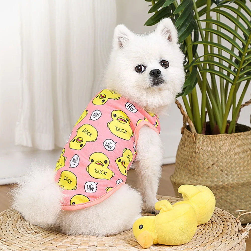 Summer Breathable Pet Dog Vest Shirts Cute Yellow Duck Pet Puppy Cat T-Shirt Tank Top Clothes Stretchy Vest for Chihuahua Dogs