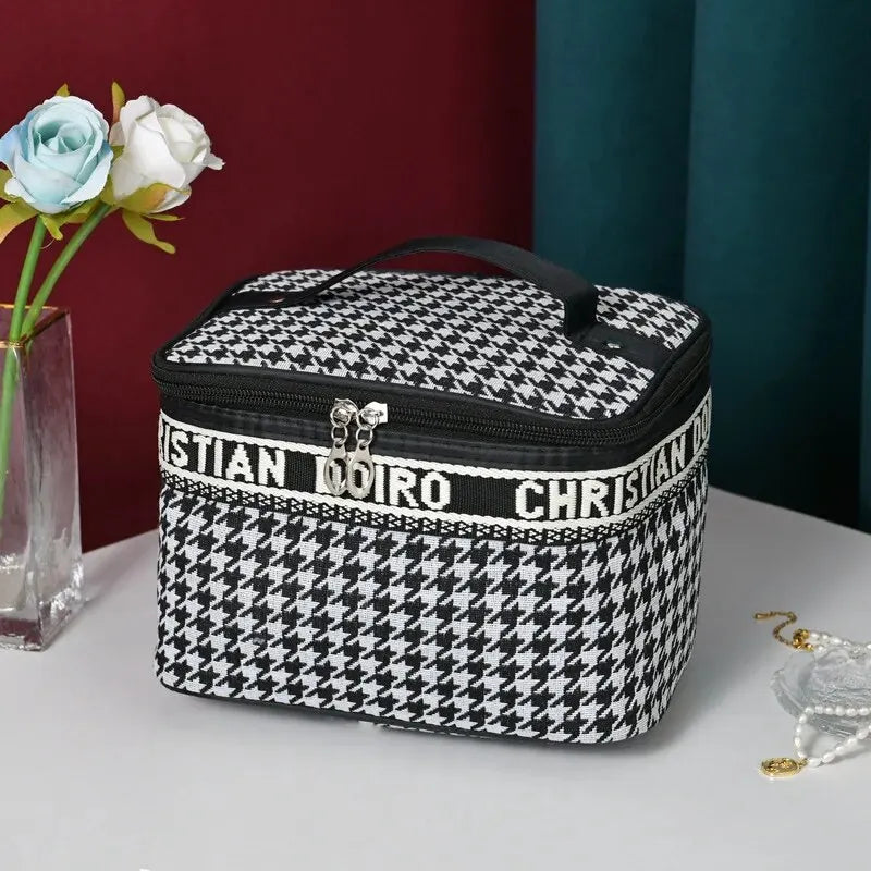 Thousand Bird Grid Cosmetic Bag Female Large Capacity Portable New Travel Waterproof Handheld Large Storage Bag Wash Bag