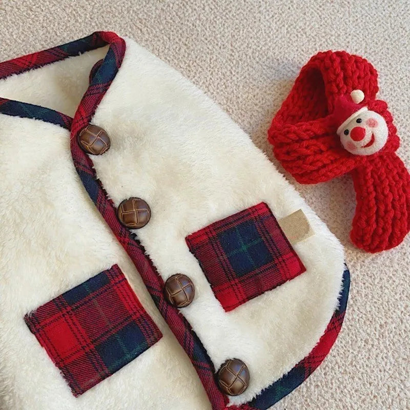 Winter Fleece Dog Clothes Pet Dog Coat and Scarf Set Chihuahua Bichon French Bulldog Costume Puppy Vest Pet Cardigan Clothing