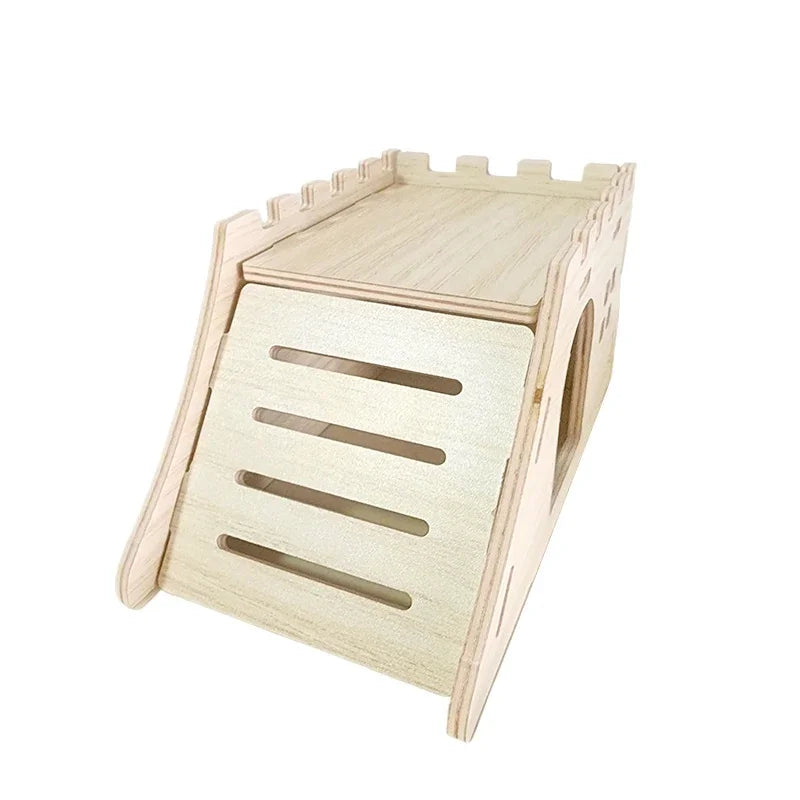 Smooth Hamster Hideaway Wooden Hamster House with Climbing Ladder Small Pet Castle Arch Bridge for Dwarf Mice Gerbils Small Pets