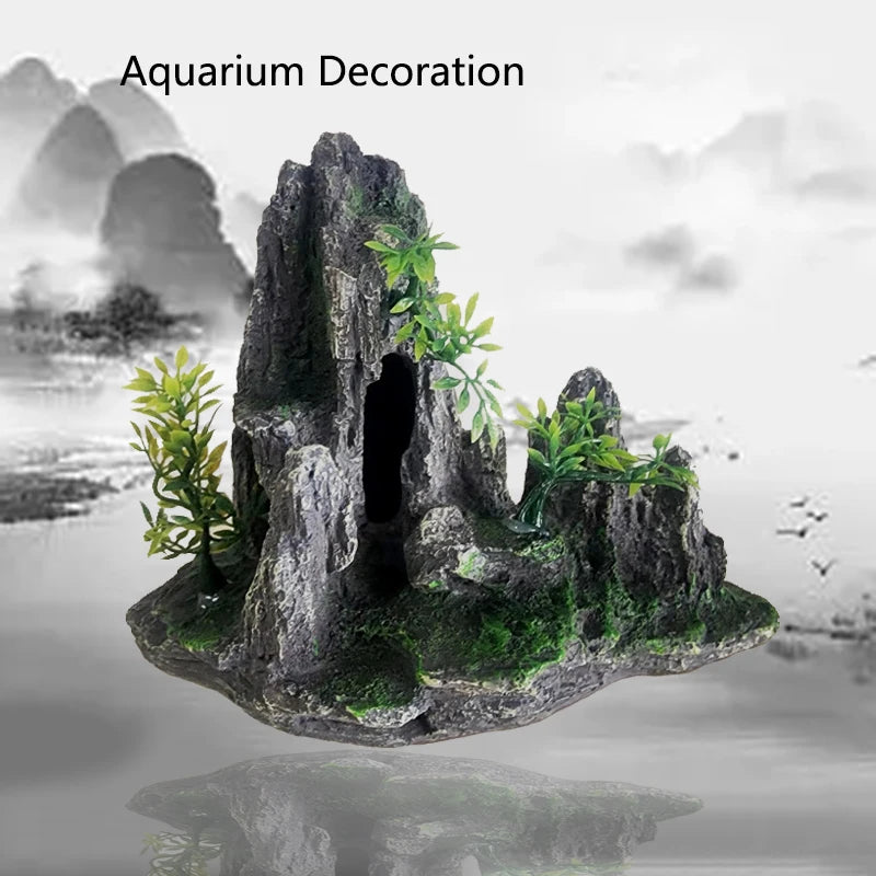 Resin Aquarium Rockery Mountain Decoration Artificial View Rock Cave Stone Tree Fish Tank Ornament Pet Supplies Home Decor New