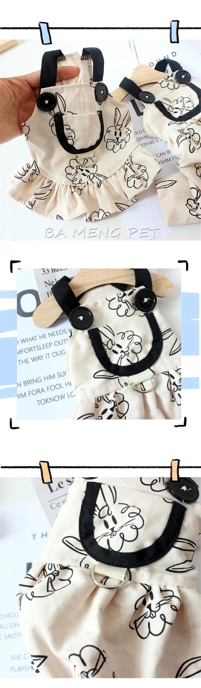 Cartoon Bunny Teddy York Dog Overalls Breathable Summer Spring Leisure Clothes for Cats Pocket Decorate Pet Boy Puppy T Shirt