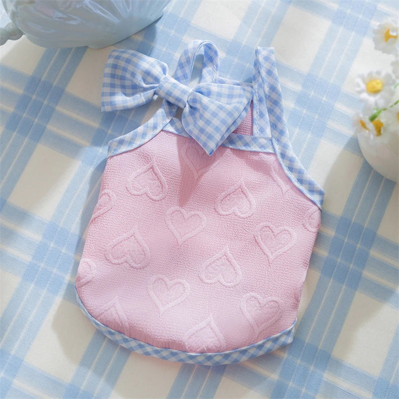 Sweetheart Bow Tie Hairpin Pet Dog Clothes Countryside Leisure Summer Vest for Small Puppy Soft Cotton Chihuahua Cat Clothing