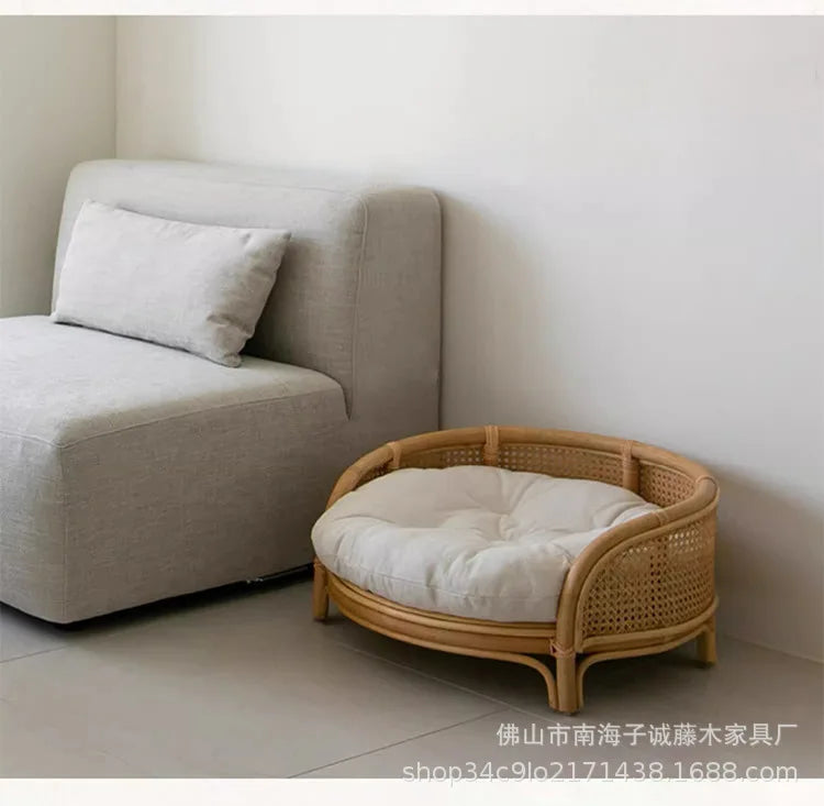 South East Asia Natural Indonesian True Rattan Teddy Nest Summer Cool Round Pomeranian Small Pet Cat Dog Kennel