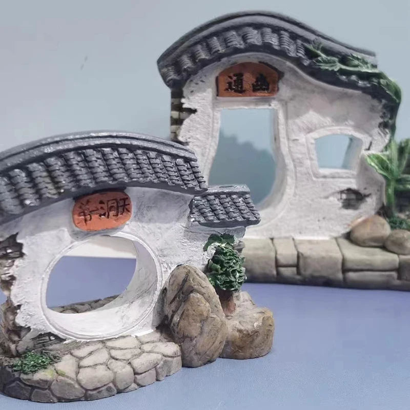 Resin Door Aquarium Decoration Fish Tank Ornament Acuario Rocks for Aquarium Fish Decor For Small Fish Shrimp Shelter House Hot
