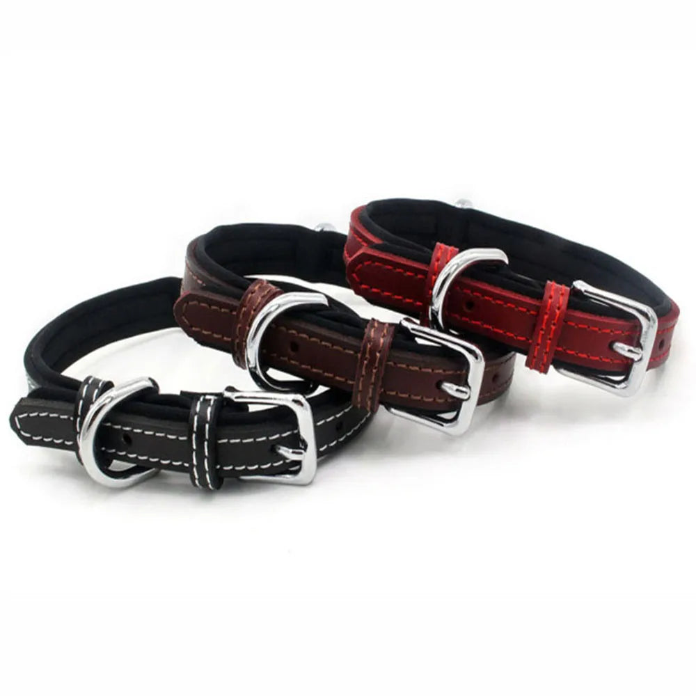 Double-layered Ultra Soft Neoprene Padded Dog Collar Heavy Duty Dog Leather Collar with Durable Metal Buckle Pet Training Collar