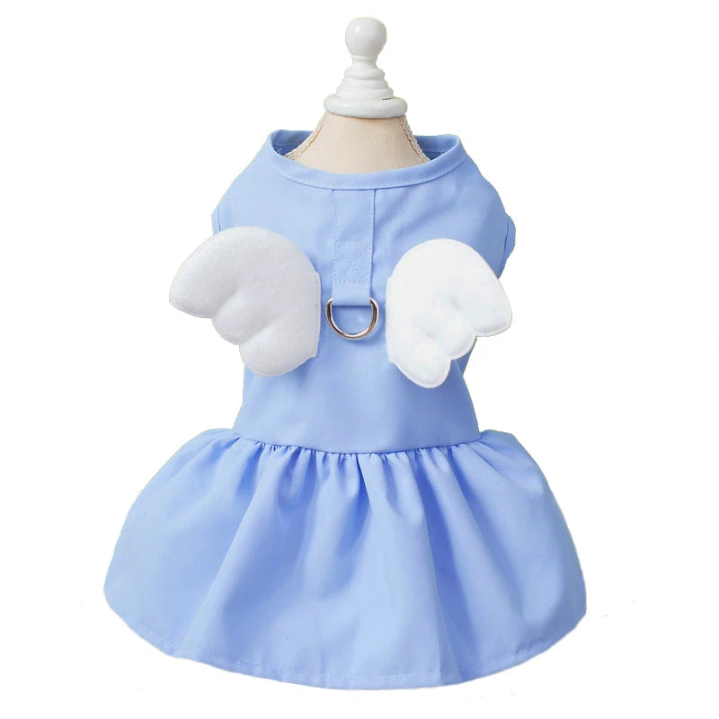 Angel Wings Girls Dog Dress Cat Sundress Puppy Skirt Cute Princess Dress Spring Summer Clothes for Small Dogs Yorkies Chihuahua