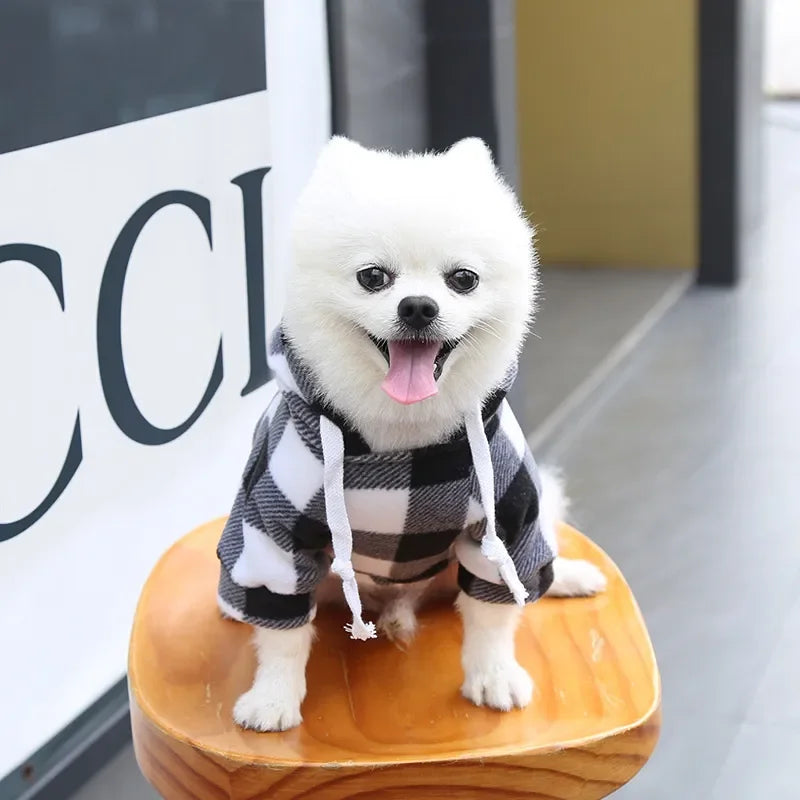 Plaid Dog Hoodie Pet Dog Clothes Sweaters With Hat And Pocket Design Autumn Winter Windproof Dog Clothing For Small Medium Dog