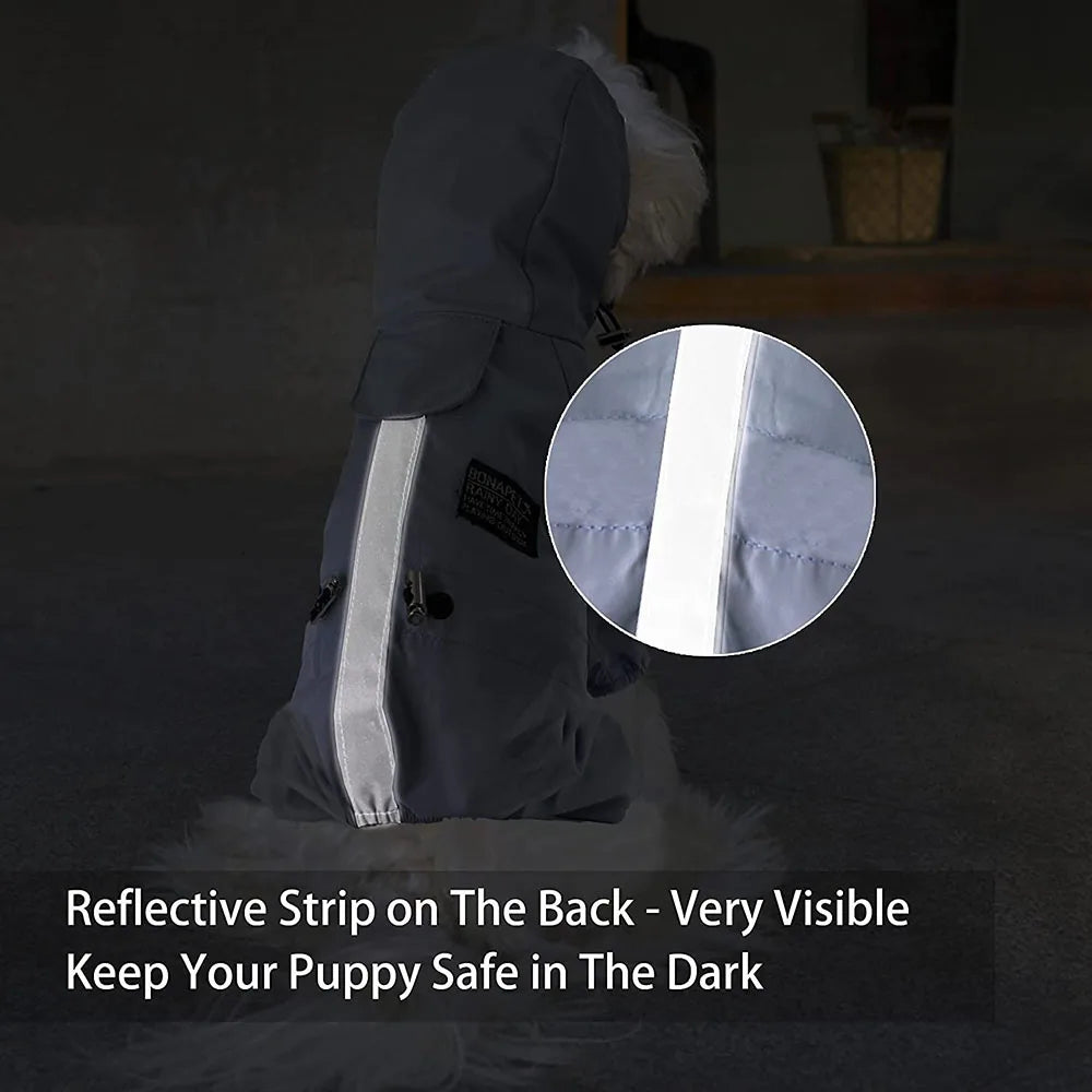Dog Raincoat Quick Dry Pet Reflective & Adjustable Rain Poncho Jacket Waterproof & Windproof Puppy Hooded Cloak 4 Legs Raincoat