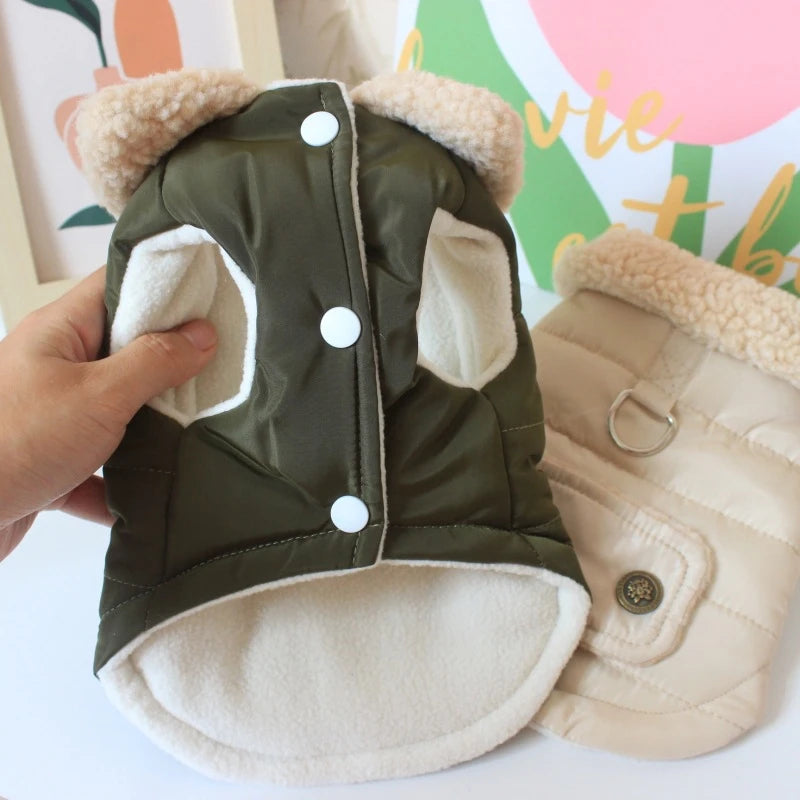 Solid Color Harness Pet Puppy Down Jacket Windproof Outdoor Winter Clothes for Chihuahua Soft Fleece Leisure Chihuahua Cat Vests