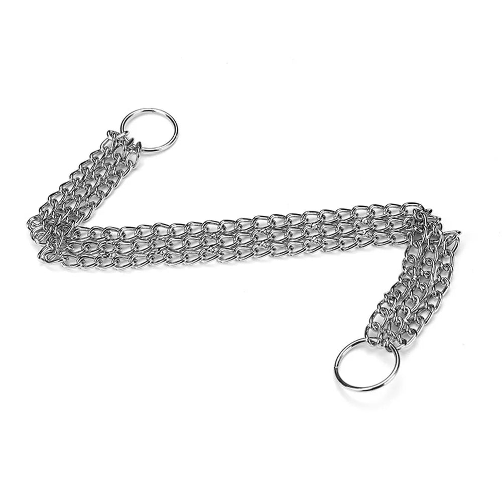3 Rows Stainless Steel Dog Chain Collar Strong Metal Dog Chain Slip Pinch Choke Collar for Walking and Training Pet Pit-bull Dog