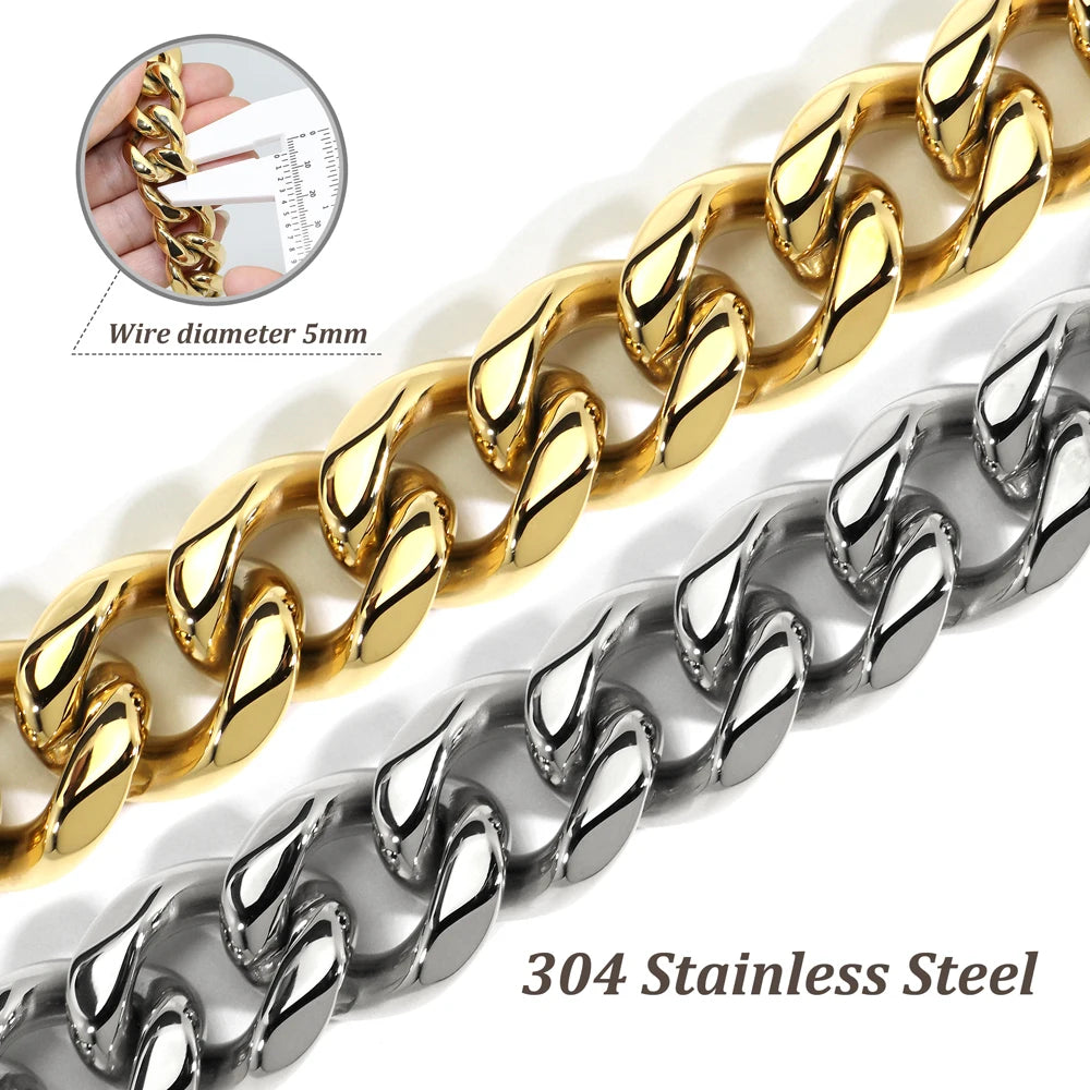 19mm Durable Stainless Steel Dog Leash Training Collar for Medium and Large Dogs Pitbull Gold and Silver Chain Lead