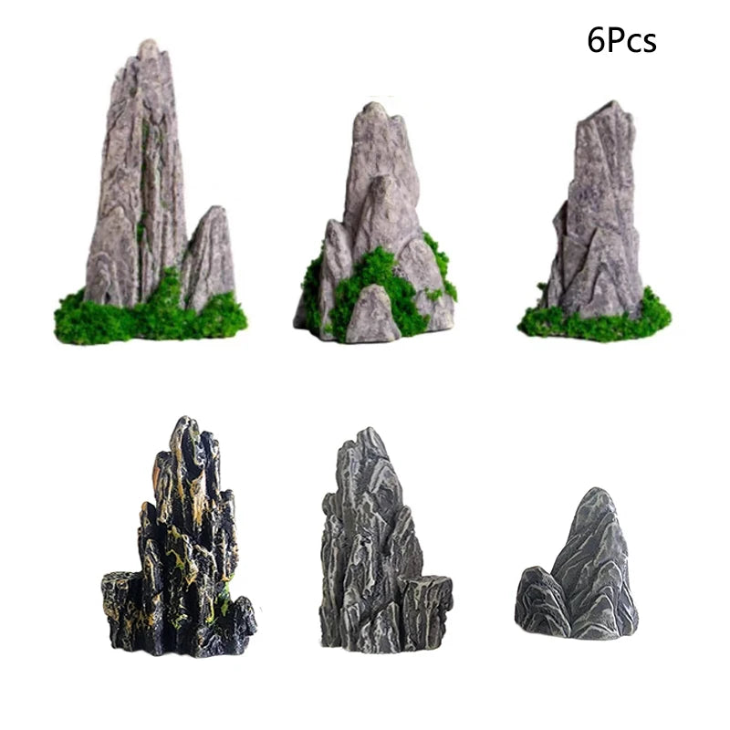 Simulated Moss Small Rockery Aquarium Ornaments Decoration Artificial Resin Pool for fish Tank Creative Ornament Background Home