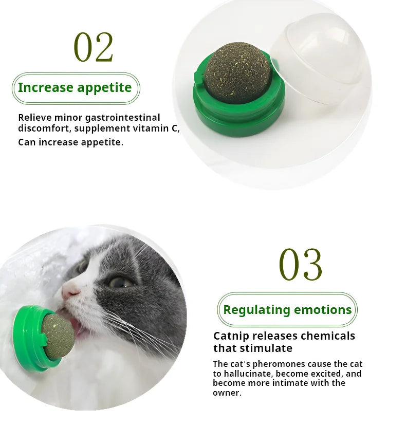 Natural Catnip Cats Wall Stick-on Ball Toy Scratchers Treats Healthy Natural Removes Balls to Promote Digestion Cat Grass Snack