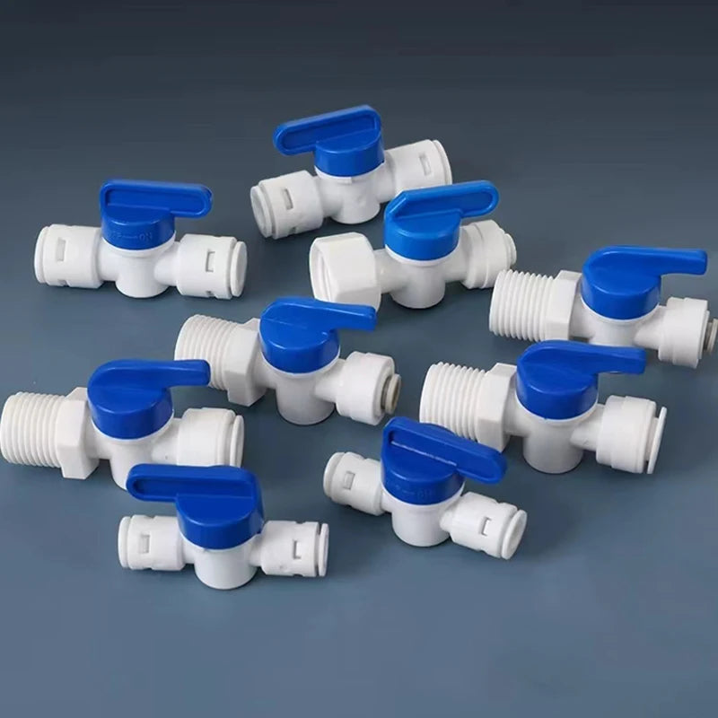 1Pcs Aquarium Fitting RO Water Straight Plastic Ball Valve with Quick Connect 1/4' 3/8' OD Hose Male Reverse Osmosis Connector