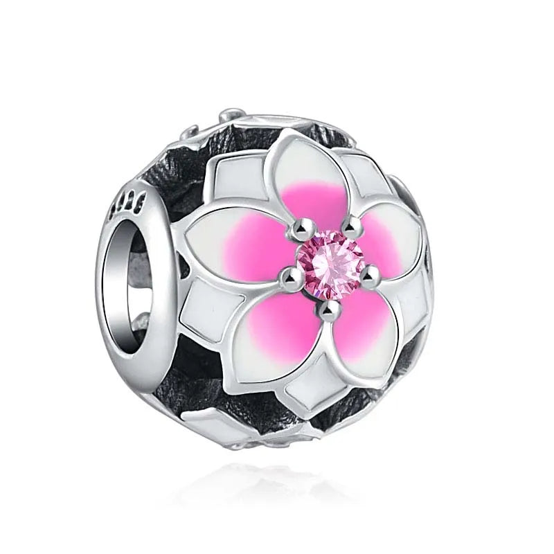 2024 New Spring Blue Flower Bird Pendant Diy Bead Fit European Bracelet 925 Sterling Silver Jewelry Accessories